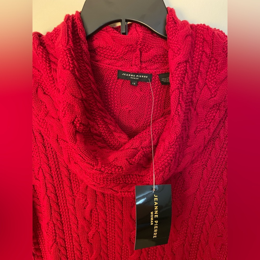 Jeanne Pierre Chunky Cowl Neck Sweater 1X in Carmine Red NWT - Picture 4 of 6